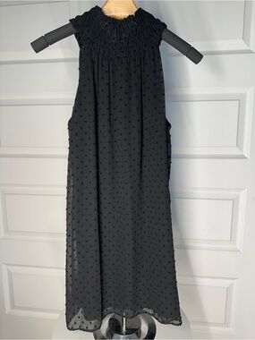 ZARA Basics Halter Black Swiss Dot Smocked Neck Mini Dress - Size XS